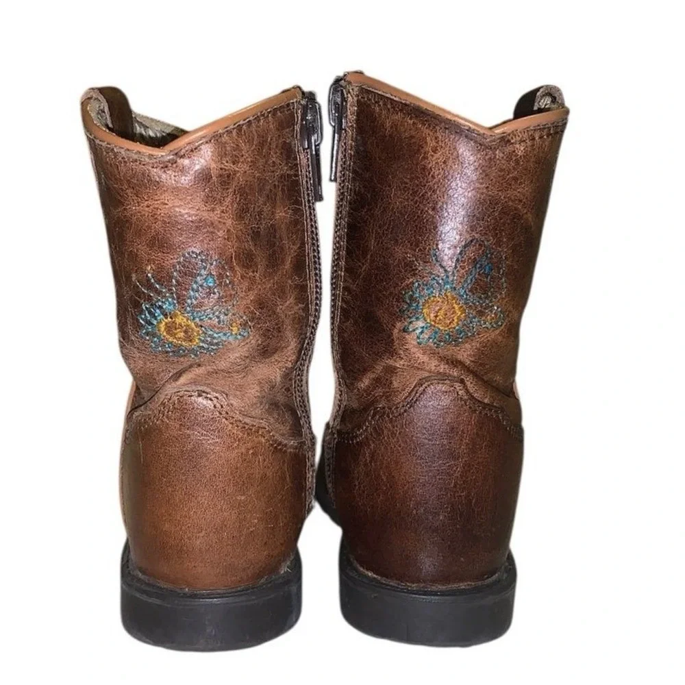 Shyanne Cowboy Boots Kids 8 D Brown‎ Leather Floral Embroidered 43833 T Boho